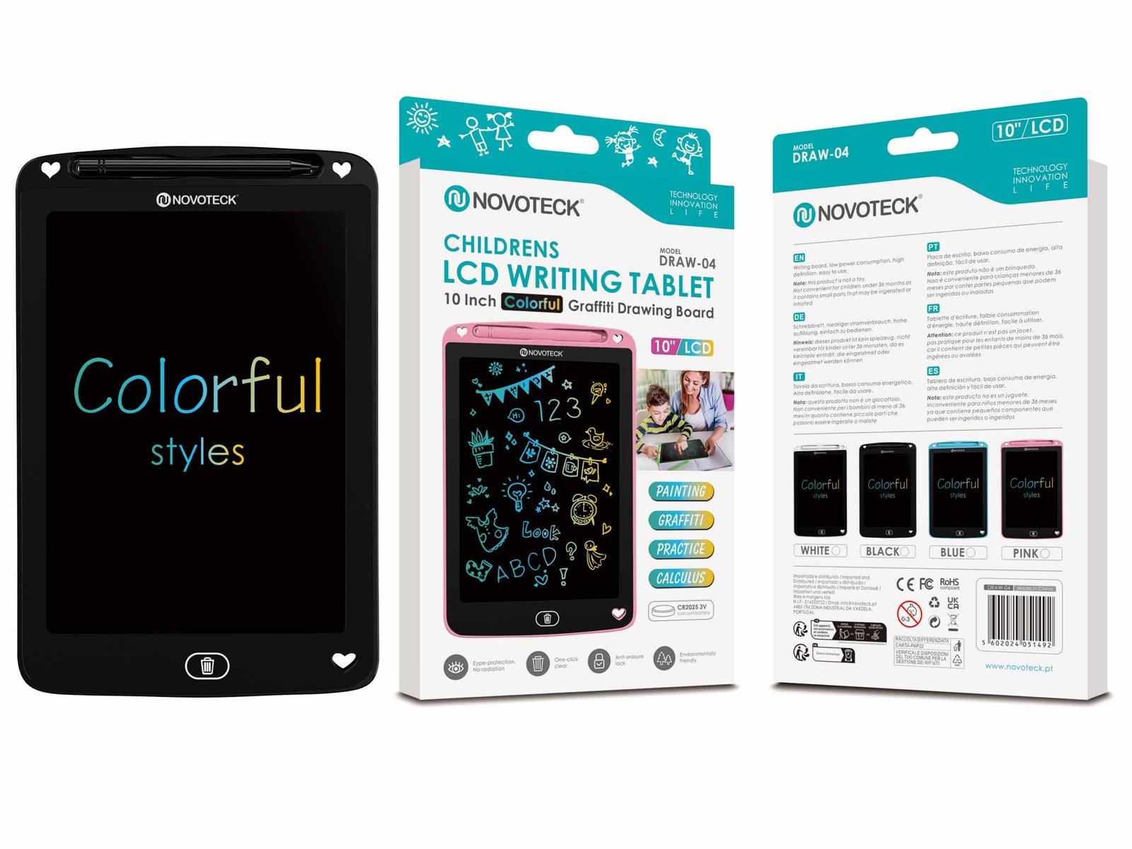 Tablet de Escrita LCD Colorido para Crianças – 10” Polegadas, DRAW-04 Negro