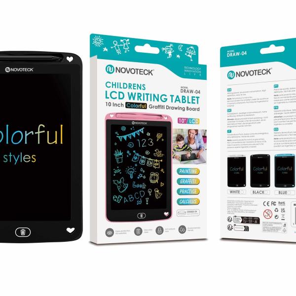 Tablet de Escrita LCD Colorido para Crianças – 10” Polegadas, DRAW-04 Negro