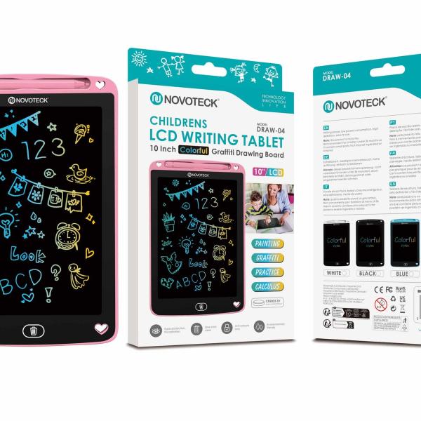 Tablet de Escrita LCD Colorido para Crianças – 10” Polegadas, DRAW-04 Rosa