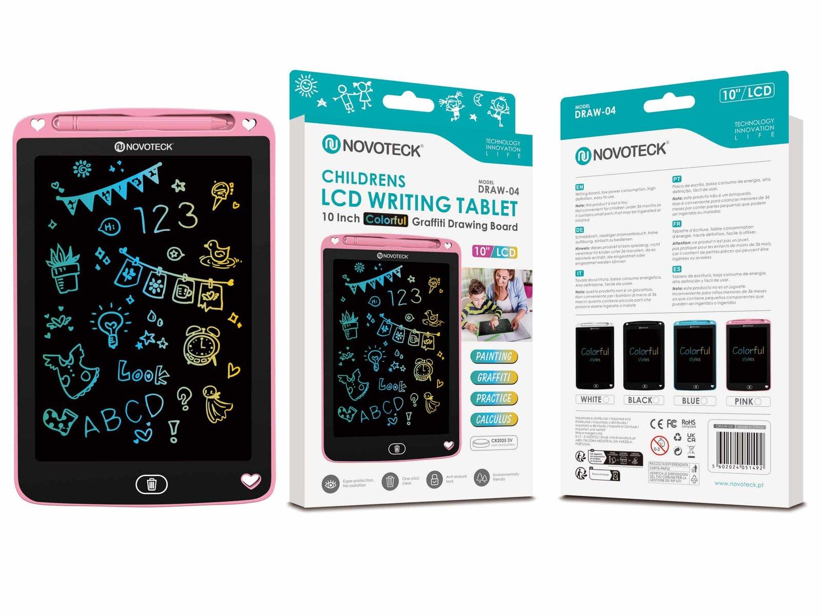 Tablet de Escrita LCD Colorido para Crianças - 10'' Polegadas, DRAW-04 Rosa