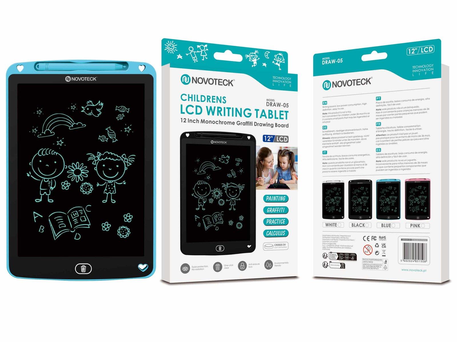 Tablet de Escrita LCD para Crianças – 12” Polegadas, DRAW-05 Azul