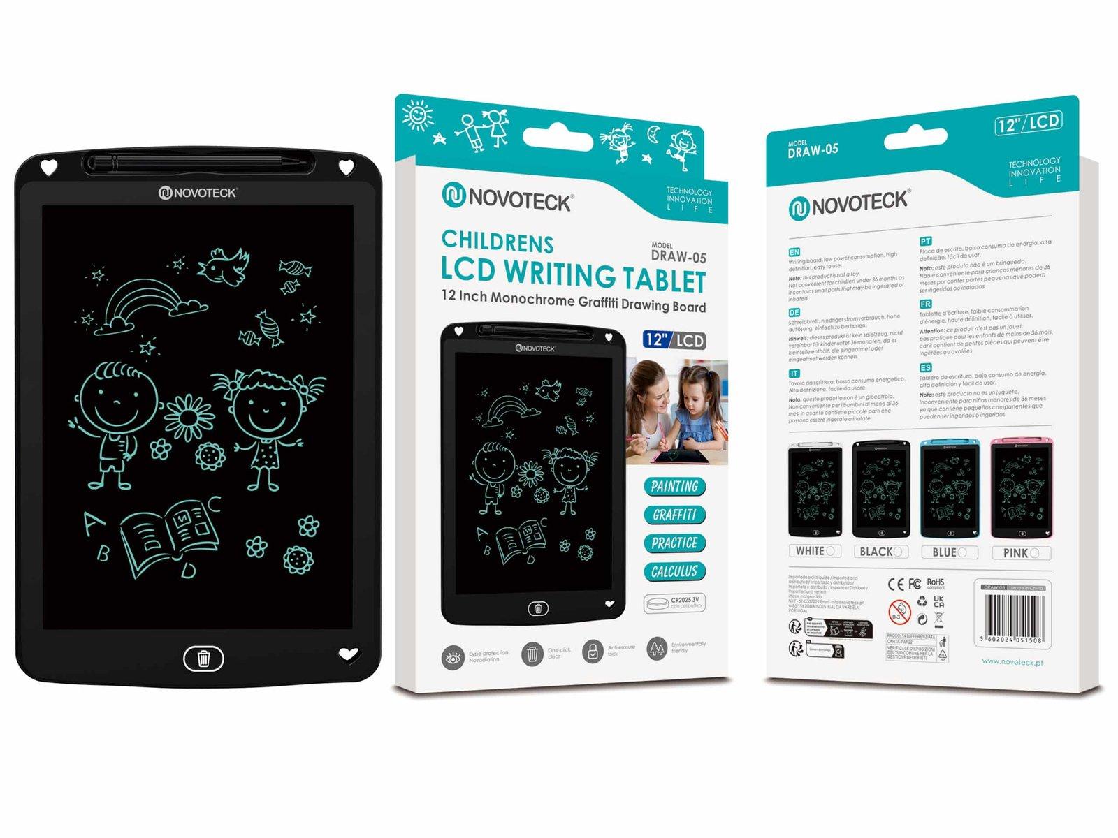 Tablet de Escrita LCD para Crianças – 12” Polegadas, DRAW-05 Negro