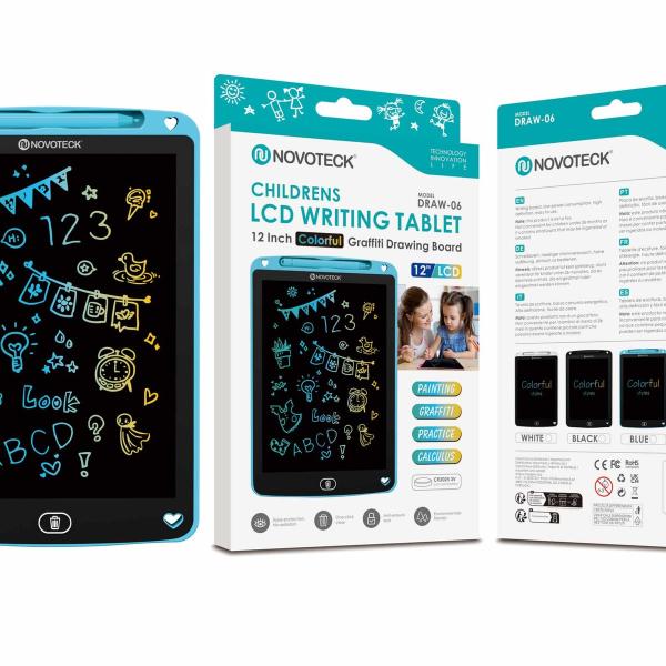 Tablet de Escrita LCD Colorido para Crianças – 12” Polegadas, DRAW-06 Azul