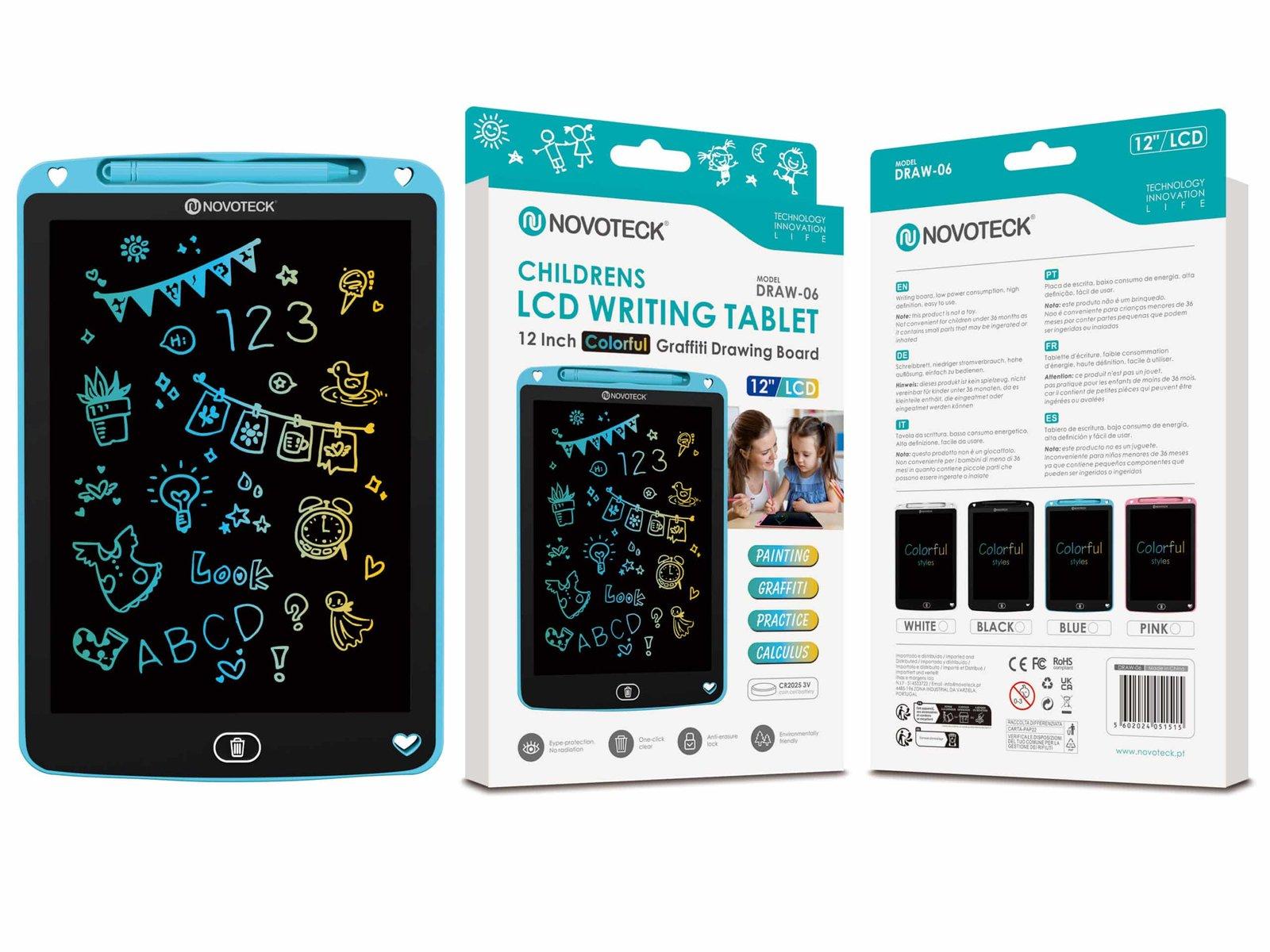 Tablet de Escrita LCD Colorido para Crianças - 12'' Polegadas, DRAW-06 Azul