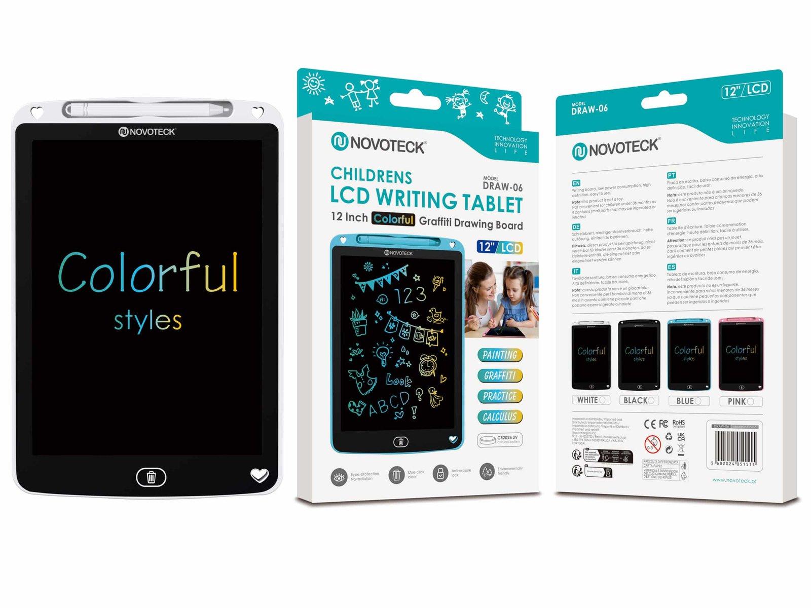 Tablet de Escrita LCD Colorido para Crianças – 12” Polegadas, DRAW-06 Branco