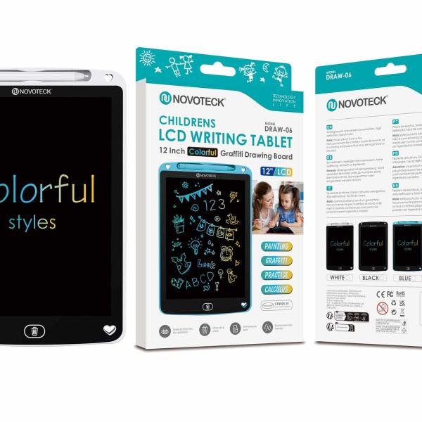 Tablet de Escrita LCD Colorido para Crianças – 12” Polegadas, DRAW-06 Branco