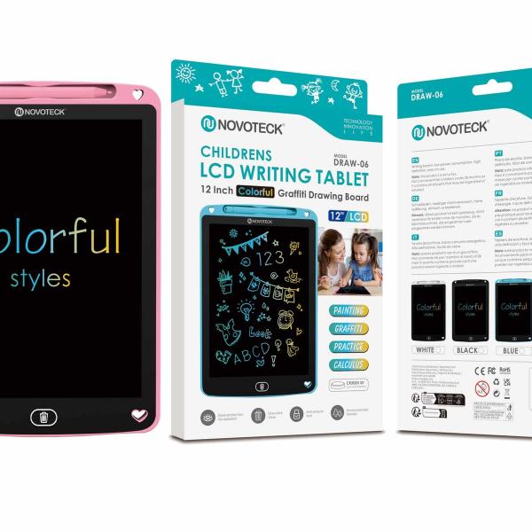 Tablet de Escrita LCD Colorido para Crianças - 12'' Polegadas, DRAW-06 Rosa