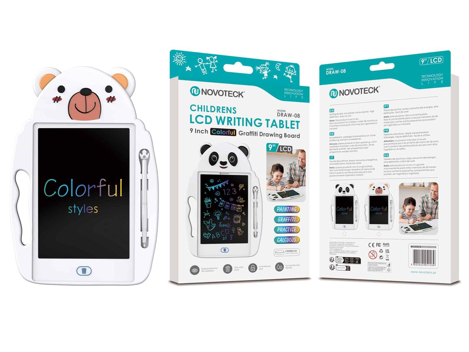 Tablet de Escrita LCD Infantil 9'' Polegadas - Cores Vivas, Design de Urso DRAW-08