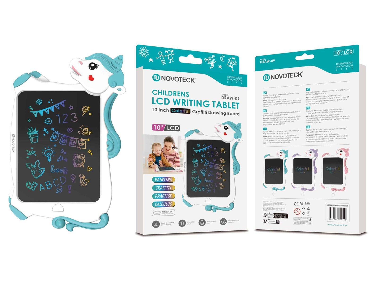 Tablet de Escrita LCD Infantil 10” Polegadas – Ecrã Colorido, Design de Unicórnio Azul DRAW-09