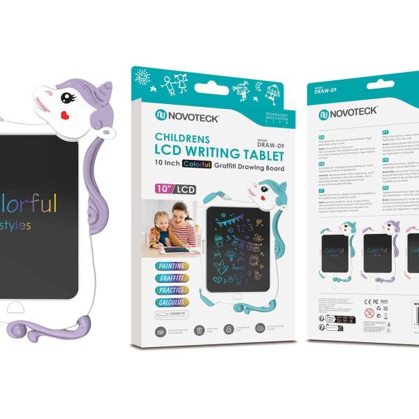 Tablet de Escrita LCD Infantil 10'' Polegadas - Ecrã Colorido, Design de Unicórnio Roxo DRAW-09