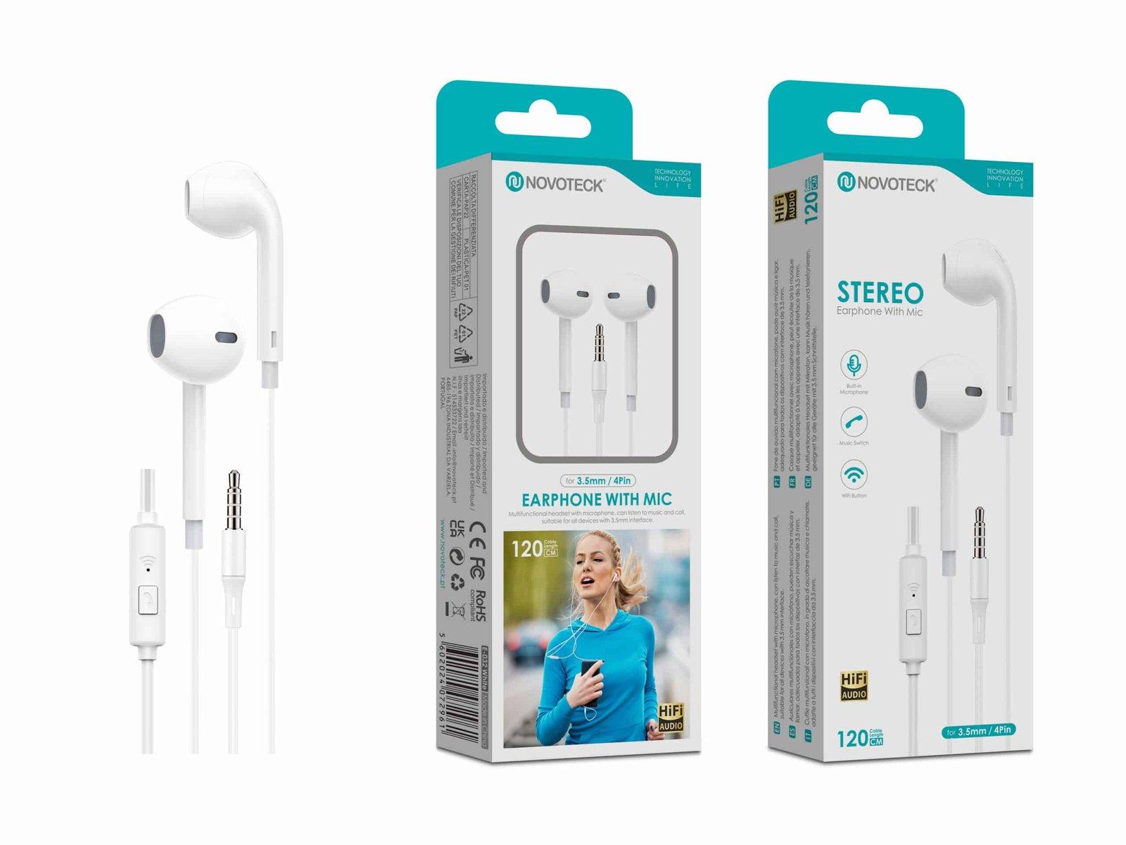Auriculares Estéreo com Microfone Branco E-032 – Conexão 3.5mm, Áudio Hi-Fi