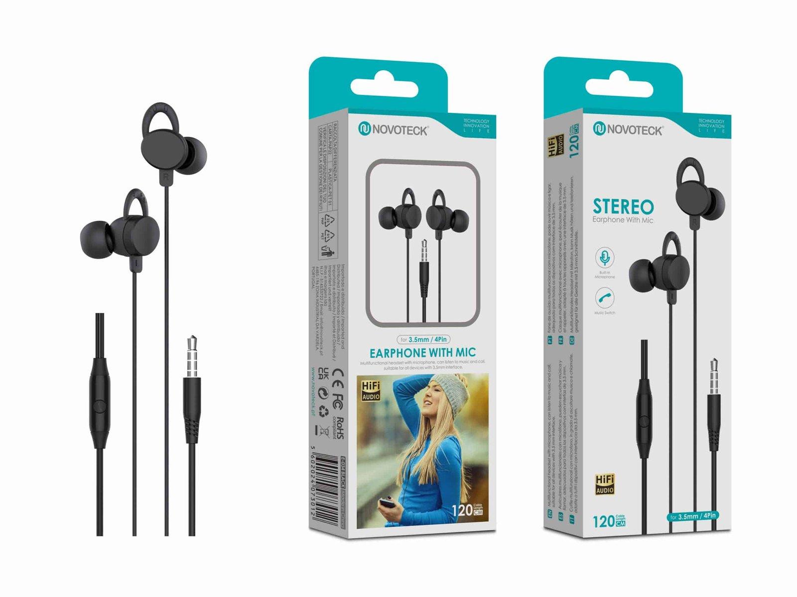 Auriculares Estéreo com Microfone Negro E-034 – Conexão 3.5mm, Áudio Hi-Fi