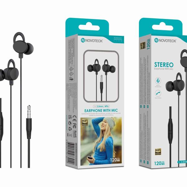 Auriculares Estéreo com Microfone Negro E-034 – Conexão 3.5mm, Áudio Hi-Fi