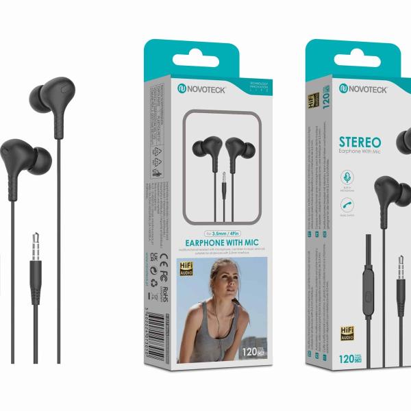Auriculares Estéreo com Microfone Novoteck E-037 – Conexão 3.5mm, Áudio Hi-Fi
