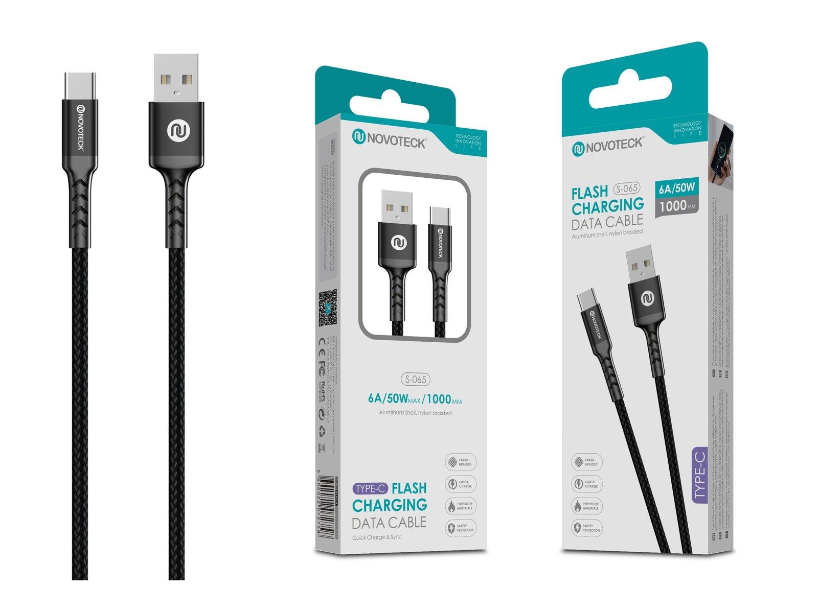 Cabo Type-C 6A 50W 1M Negro Durabilidade Nylon Trançado S-065