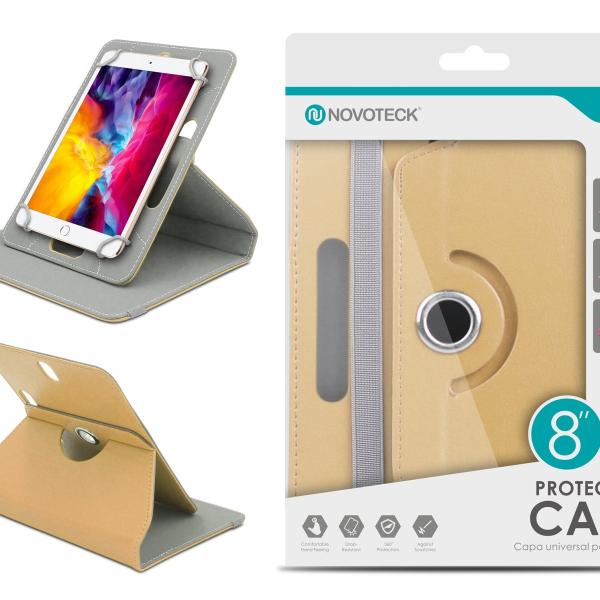 Capa Protetora Universal Dourado para Tablet de 8'' - N-002 - Confortável, Resistente a Quedas e com Suporte Ajustável