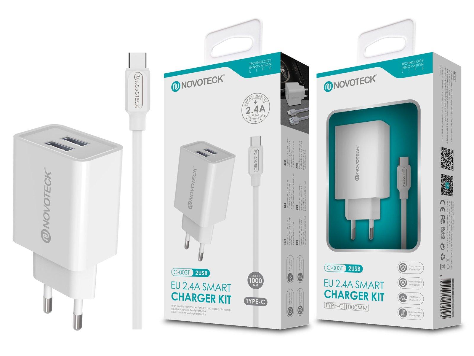 Carregador com Cabo Type-C Branco 2.4A 2 USB NOVOTECK C-003T