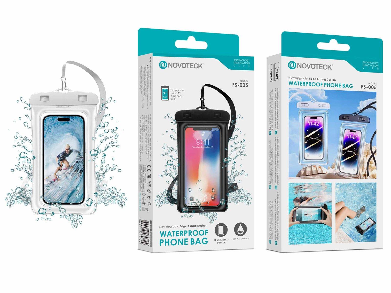 Bolsa Impermeável Branco para Telemóvel NOVOTECK FS-005 com Design Flutuante Airbag – Proteção Total até 7”