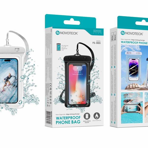 Bolsa Impermeável Branco para Telemóvel NOVOTECK FS-005 com Design Flutuante Airbag – Proteção Total até 7”