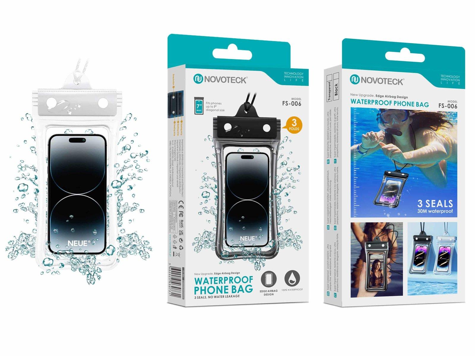 Bolsa Impermeável Branco para Telemóvel NOVOTECK FS-006 – Vedação Tripla à Prova de Água