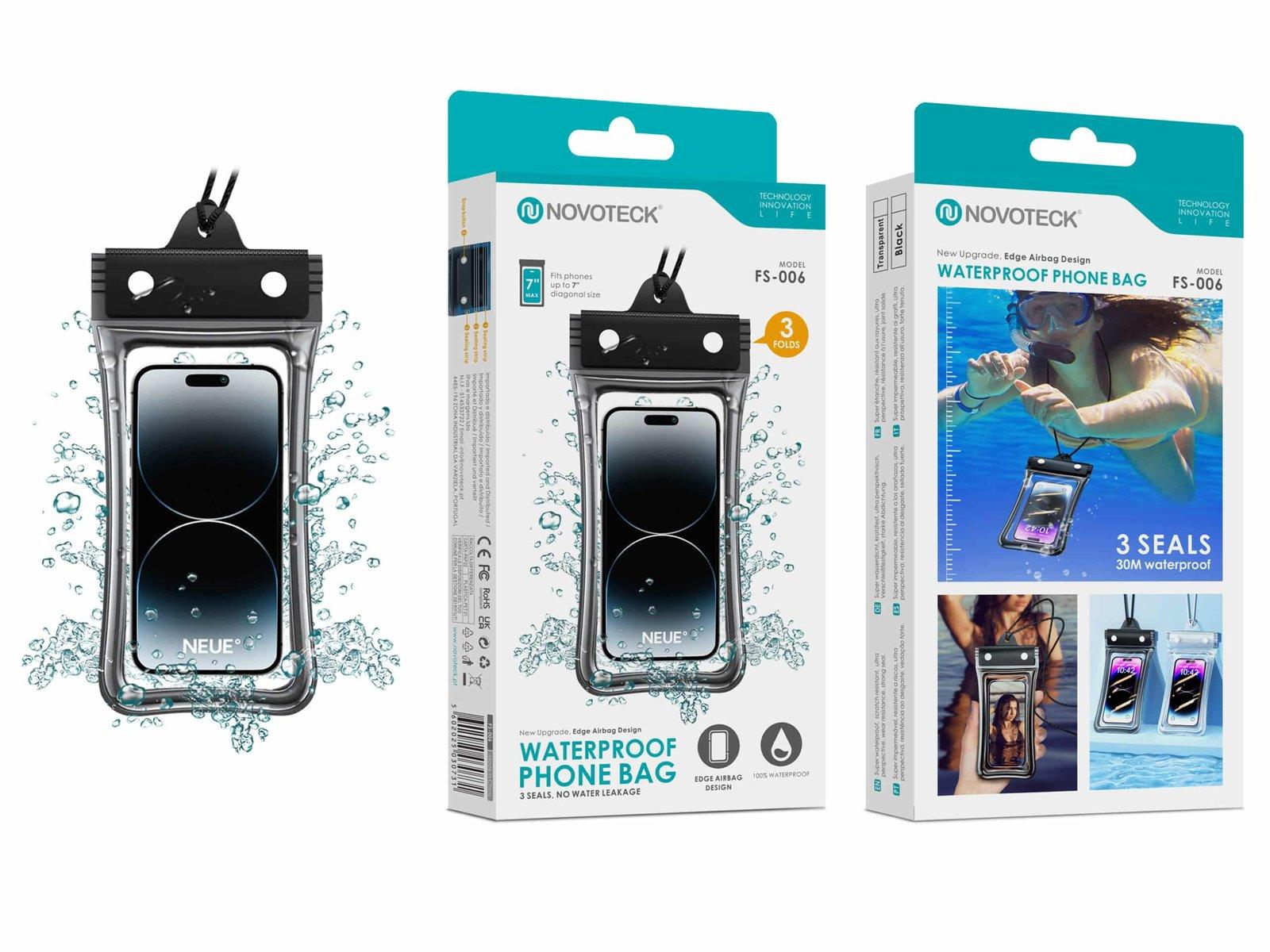 Bolsa Impermeável Negro para Telemóvel NOVOTECK FS-006 – Vedação Tripla à Prova de Água