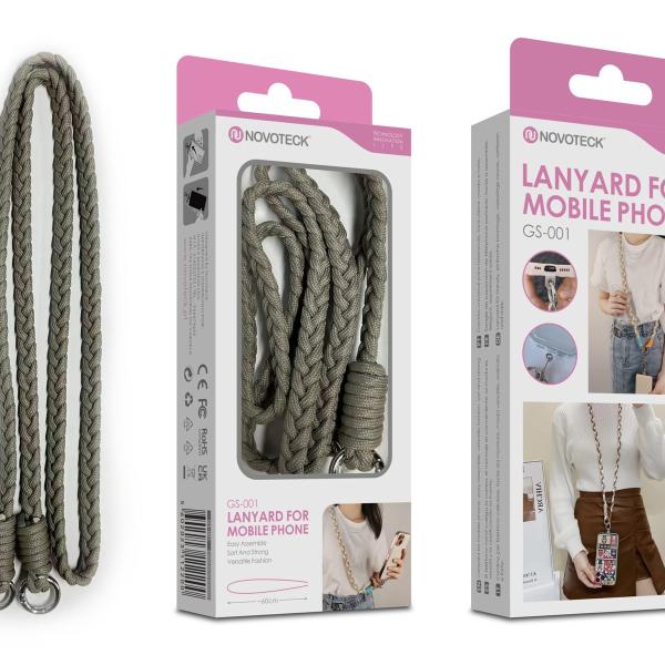 Cordão Trançado para Telemóvel NOVOTECK GS-001 - Cinzento