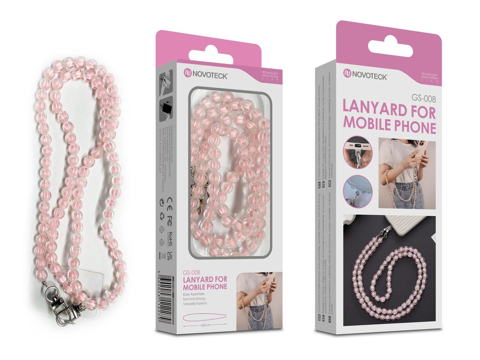 Cordão Pedra Pêssego para Telemóvel NOVOTECK GS-008 Rosa Seca