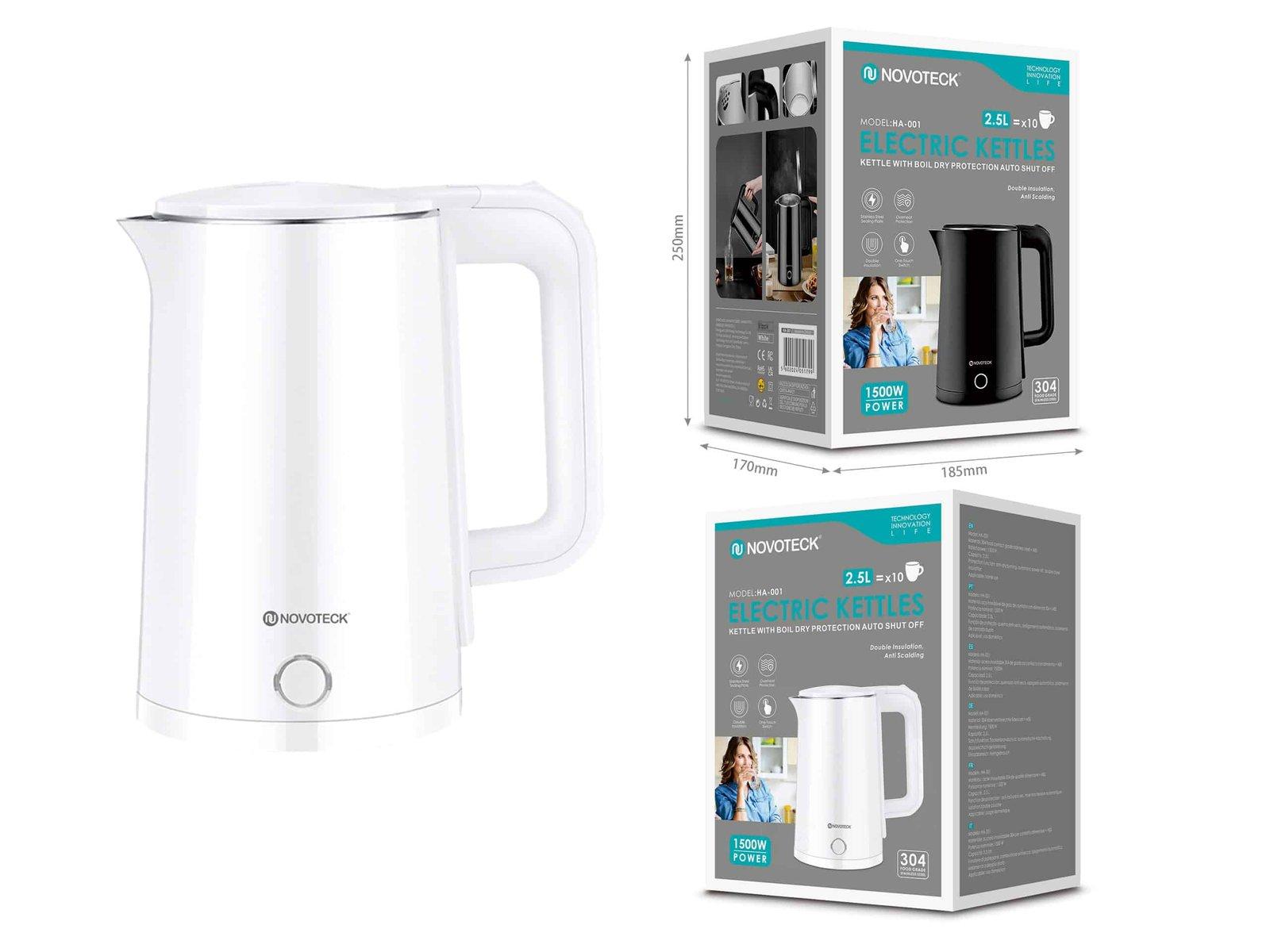 Chaleira Elétrica HA-001 Branco - 2,5L, 1500W, Aço Inoxidável, Proteção Contra Fervura a Seco
