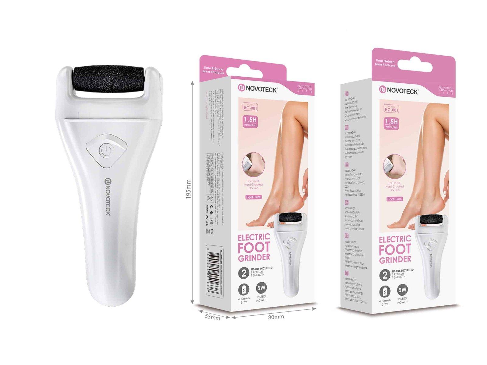 Lima Elétrica para Pés HC-001 - Removedor de Calosidades, Portátil com 2 Cabeças Substituíveis