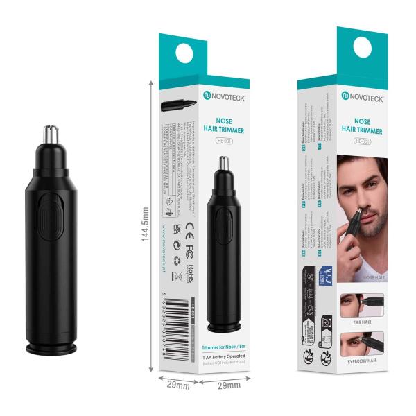 Aparador de Pêlos Nasais Novoteck HE-001 – Nariz, Orelhas e Sobrancelhas, Operado a Pilha, Portátil e Silencioso