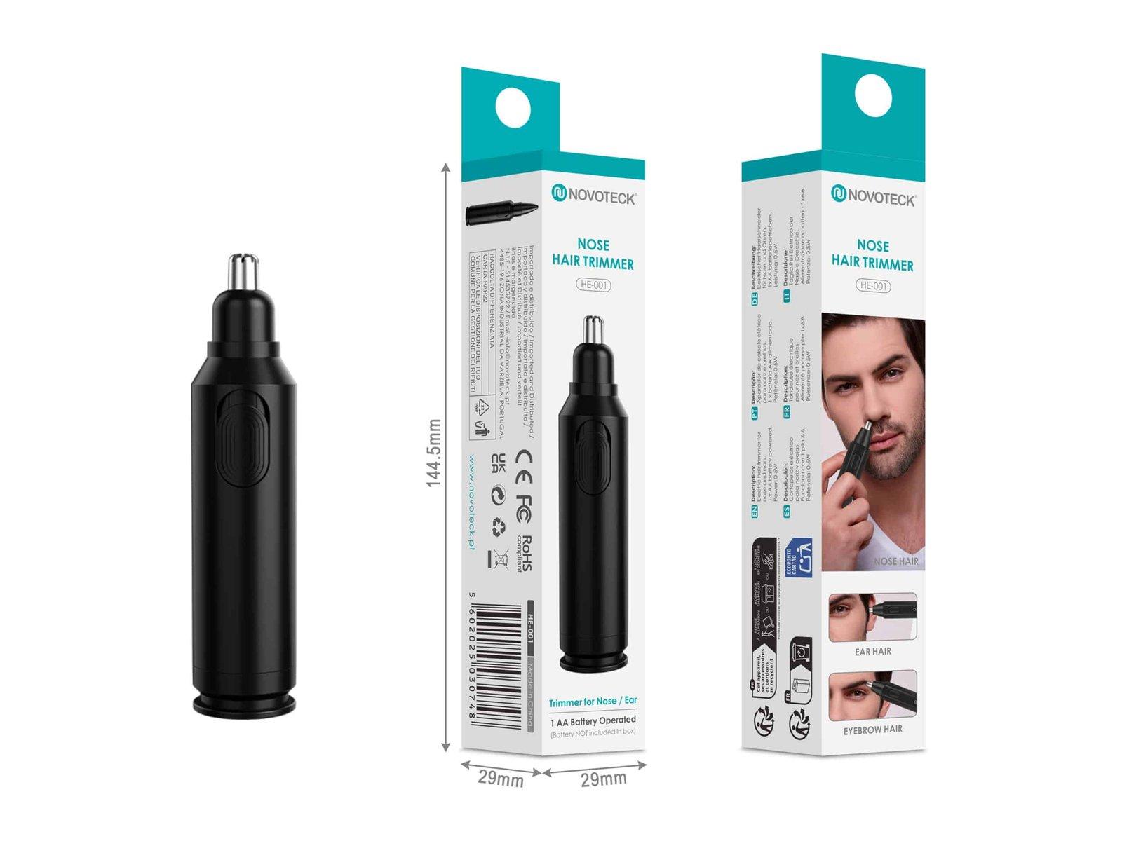 Aparador de Pêlos Nasais Novoteck HE-001 – Nariz, Orelhas e Sobrancelhas, Operado a Pilha, Portátil e Silencioso