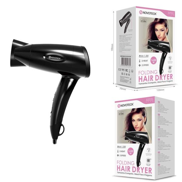Secador de Cabelo Dobrável HF-004 - 1600W, Compacto, 2 Temperaturas, Ideal para Viagens