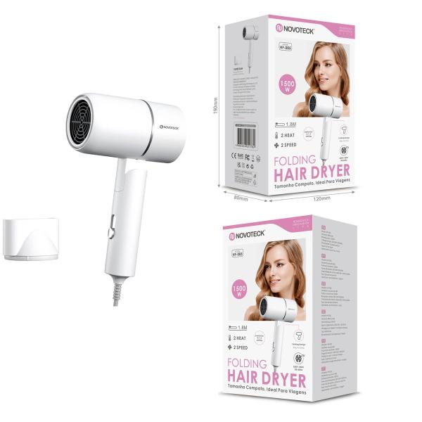 Secador de Cabelo Dobrável HF-005 - 1500W, Compacto, 2 Velocidades, Ideal para Viagens