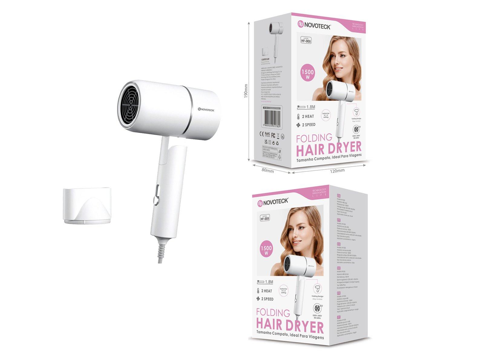 Secador de Cabelo Dobrável HF-005 - 1500W, Compacto, 2 Velocidades, Ideal para Viagens