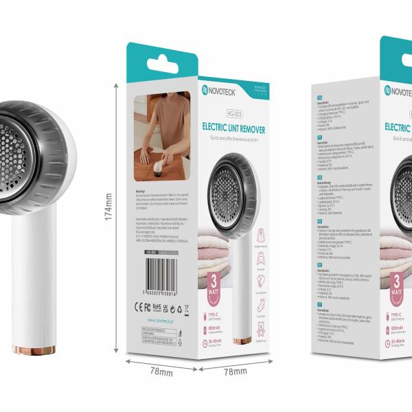Removedor de Borbotos Elétrico Novoteck HG-003 – Recarregável USB-C, 3W, Bateria 800mAh, Ideal para Roupas, Tecidos e Estofos