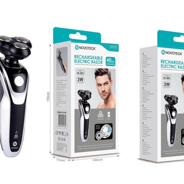 Máquina de Barbear Elétrica Recarregável HI-001 - 3 Lâminas Rotativas, 40 Minutos de Uso, Portátil e Eficaz