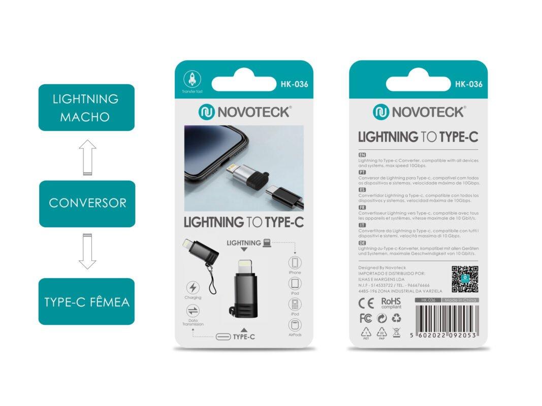 Adaptador de Lightning para Tipo-C - Conexão Rápida e Confiável, Modelo HK-036