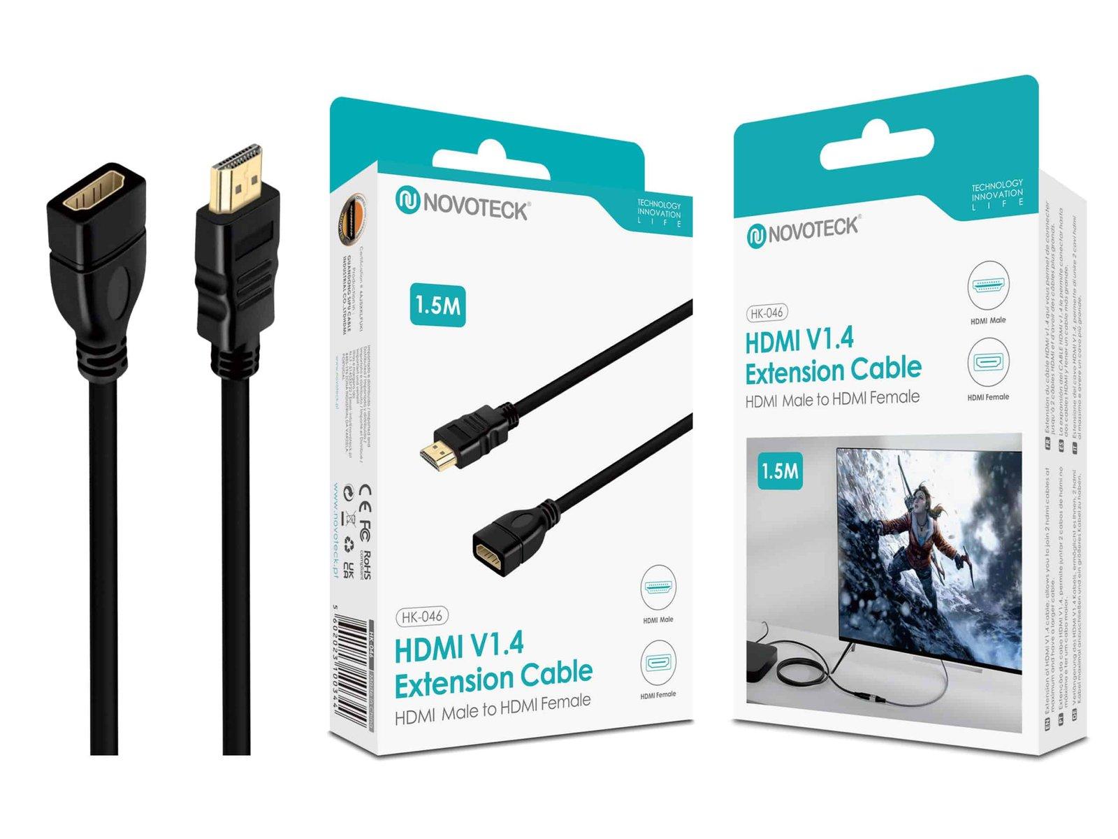 Cabo de Extensão HDMI V1.4 Novoteck HK-046 – Macho para Fêmea, 1.5m