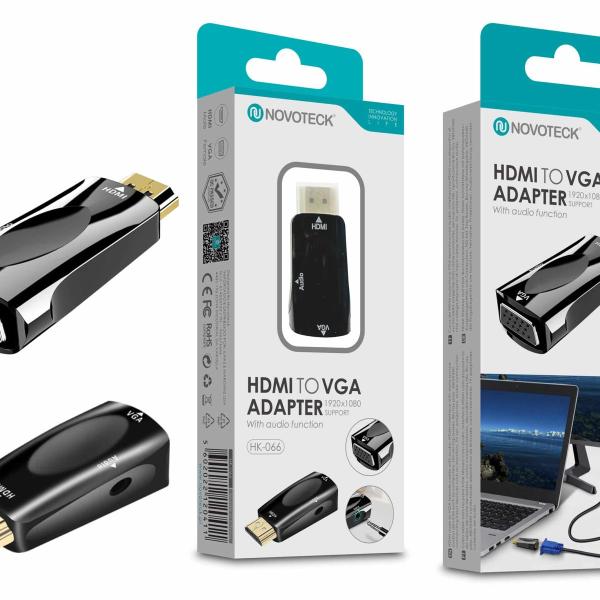 Adaptador HDMI para VGA NOVOTECK com Função de Áudio - Resolução Full HD 1080p HK-066