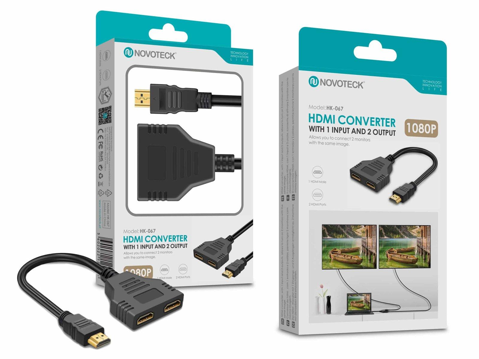 Divisor HDMI NOVOTECK - Distribuição de Sinal 1 Entrada e 2 Saídas com 1080p HK-067