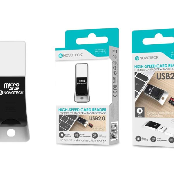Leitor de Cartões MicroSD NOVOTECK HK-073 - Portátil, Rápido USB 2.0, Plug-and-Play