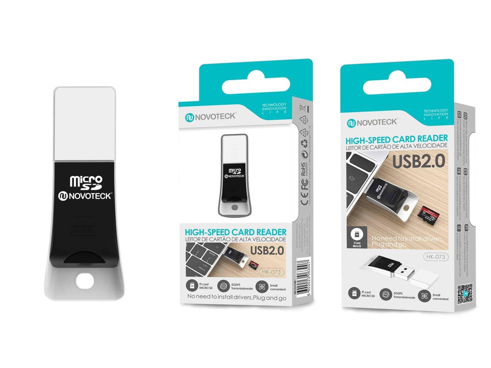 Leitor de Cartões MicroSD NOVOTECK HK-073 - Portátil, Rápido USB 2.0, Plug-and-Play