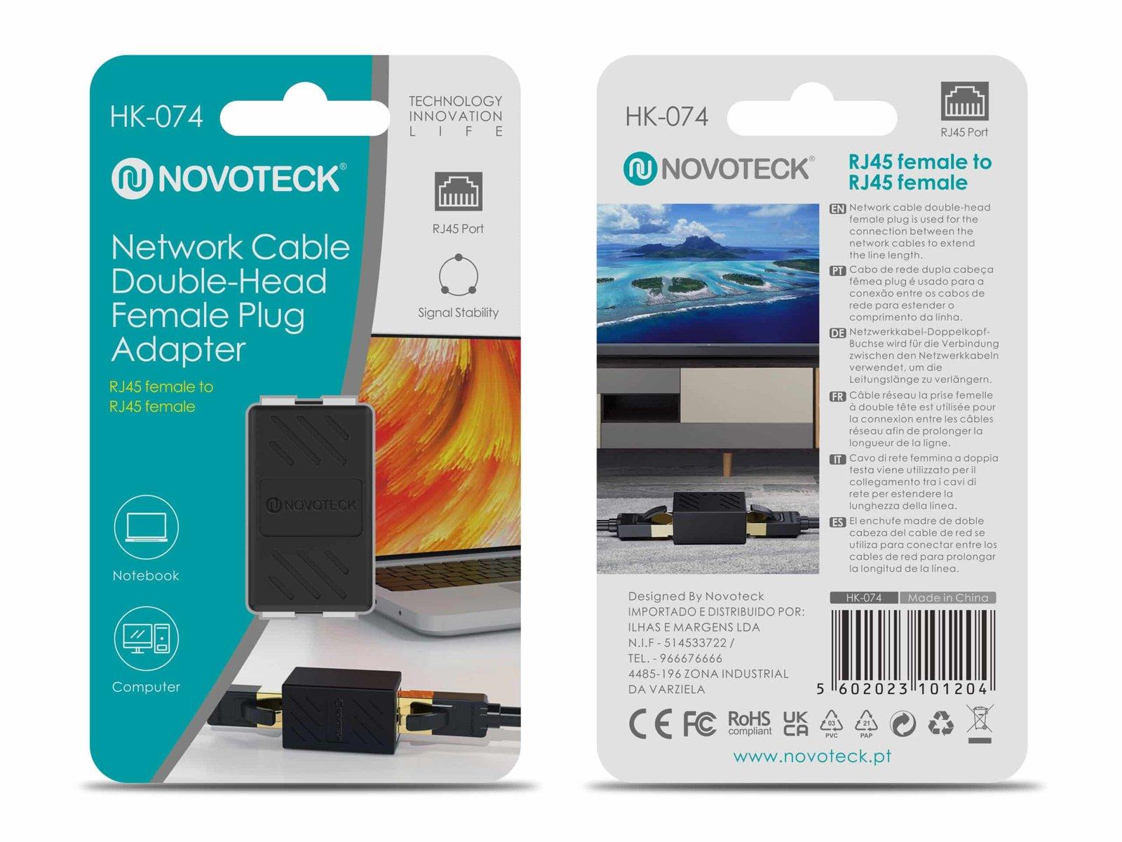 Adaptador de Rede Duplo RJ45 Feminino para Feminino HK-074 - Extensão Estável de Cabos de Rede