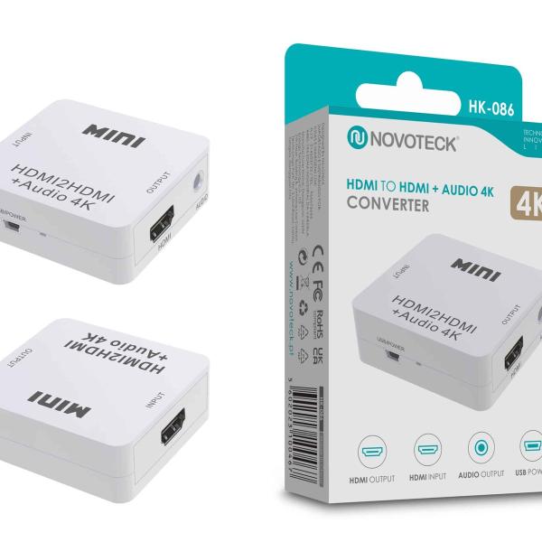 Conversor HDMI para HDMI + Áudio Novoteck HK-086 – Suporte 4K com Saída de Áudio