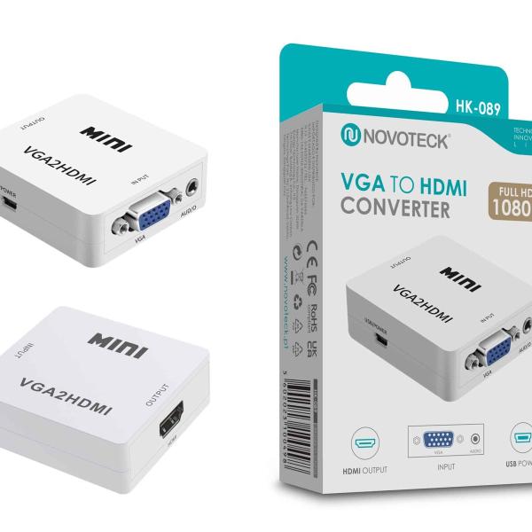Conversor VGA para HDMI Novoteck HK-089 – Full HD 1080p com Entrada de Áudio