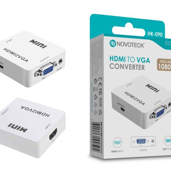 Conversor HDMI para VGA Novoteck HK-090 – Full HD 1080p com Saída de Áudio