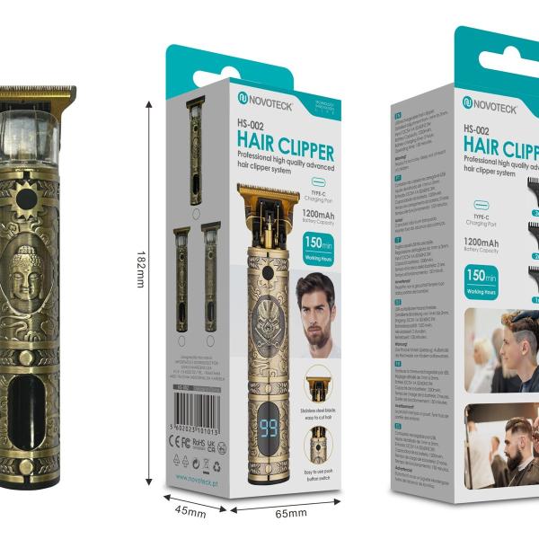 Cortador de Cabelo Avançado NOVOTECK HS-002 com Display Digital e Design Buda