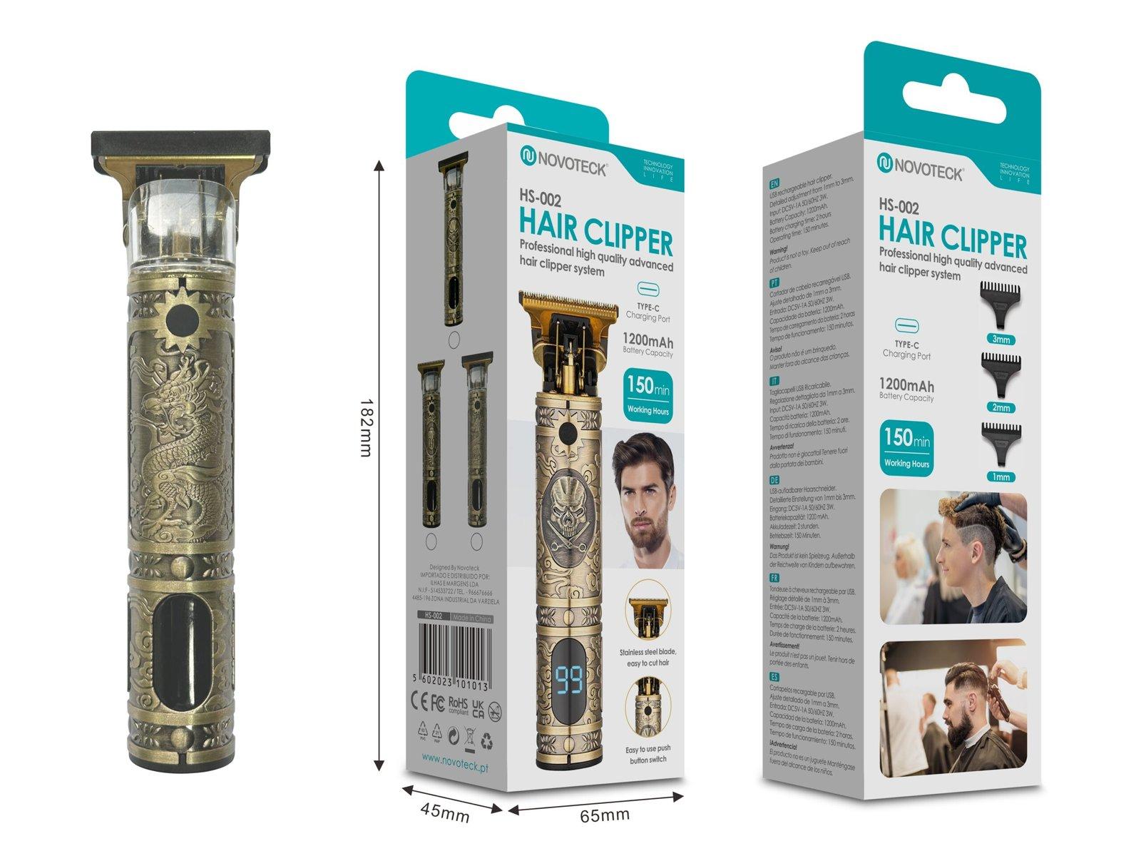 Cortador de Cabelo Avançado NOVOTECK HS-002 com Display Digital e Design Dragão