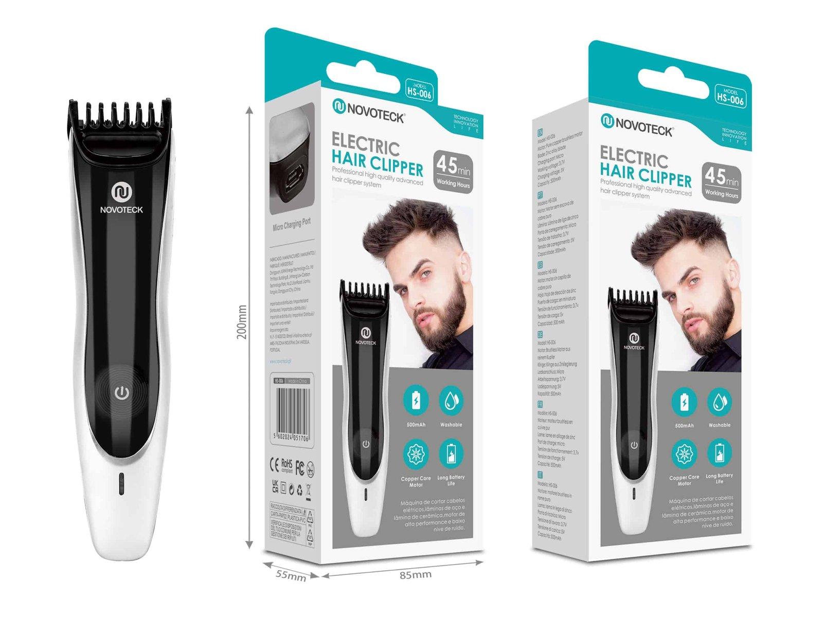 Máquina de Cortar Cabelo HS-006 - Recarregável, Lâminas Laváveis, Motor de Alta Precisão