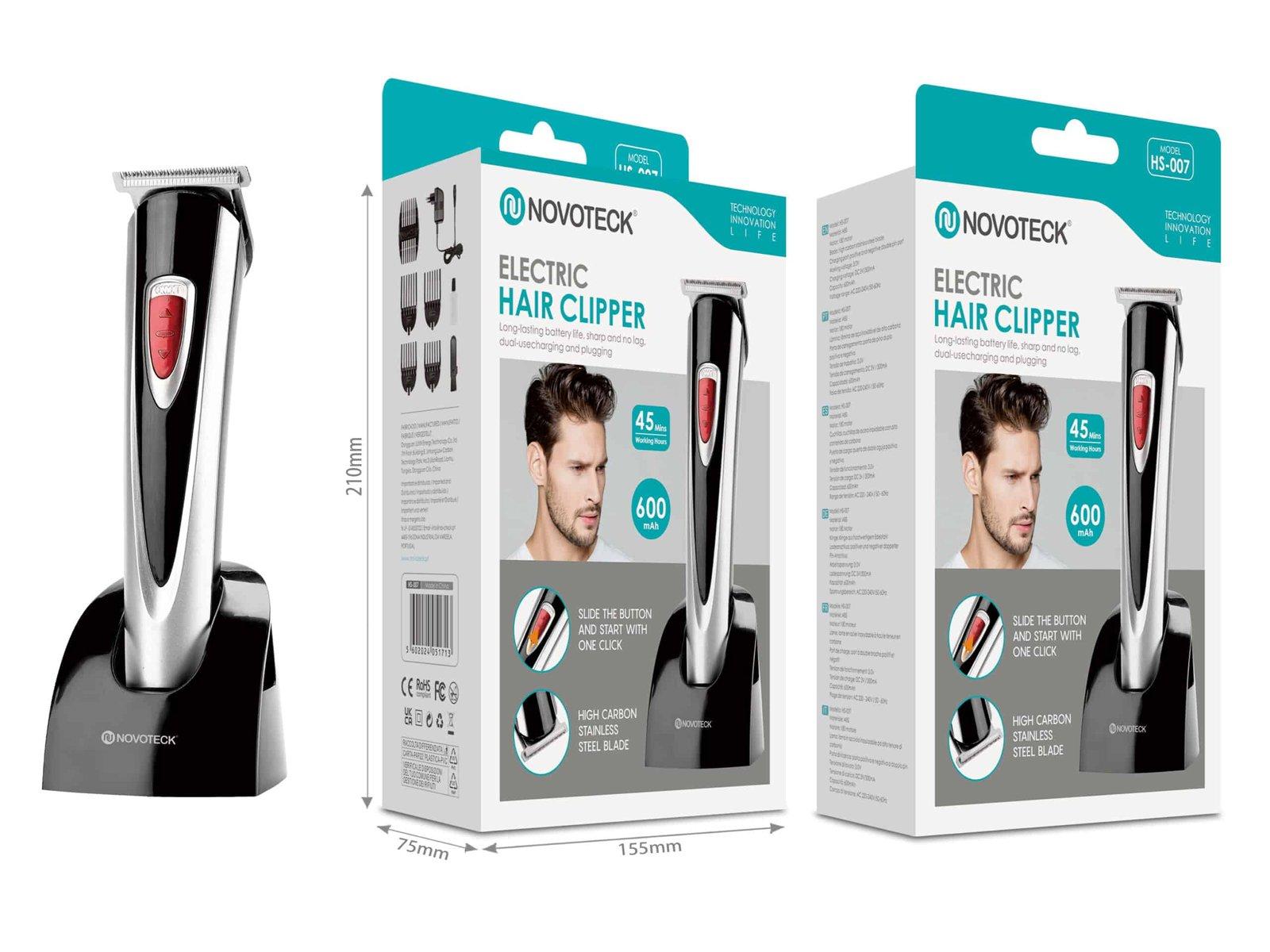 Máquina de Cortar Cabelo HS-007 - Recarregável, Lâminas de Aço Inoxidável